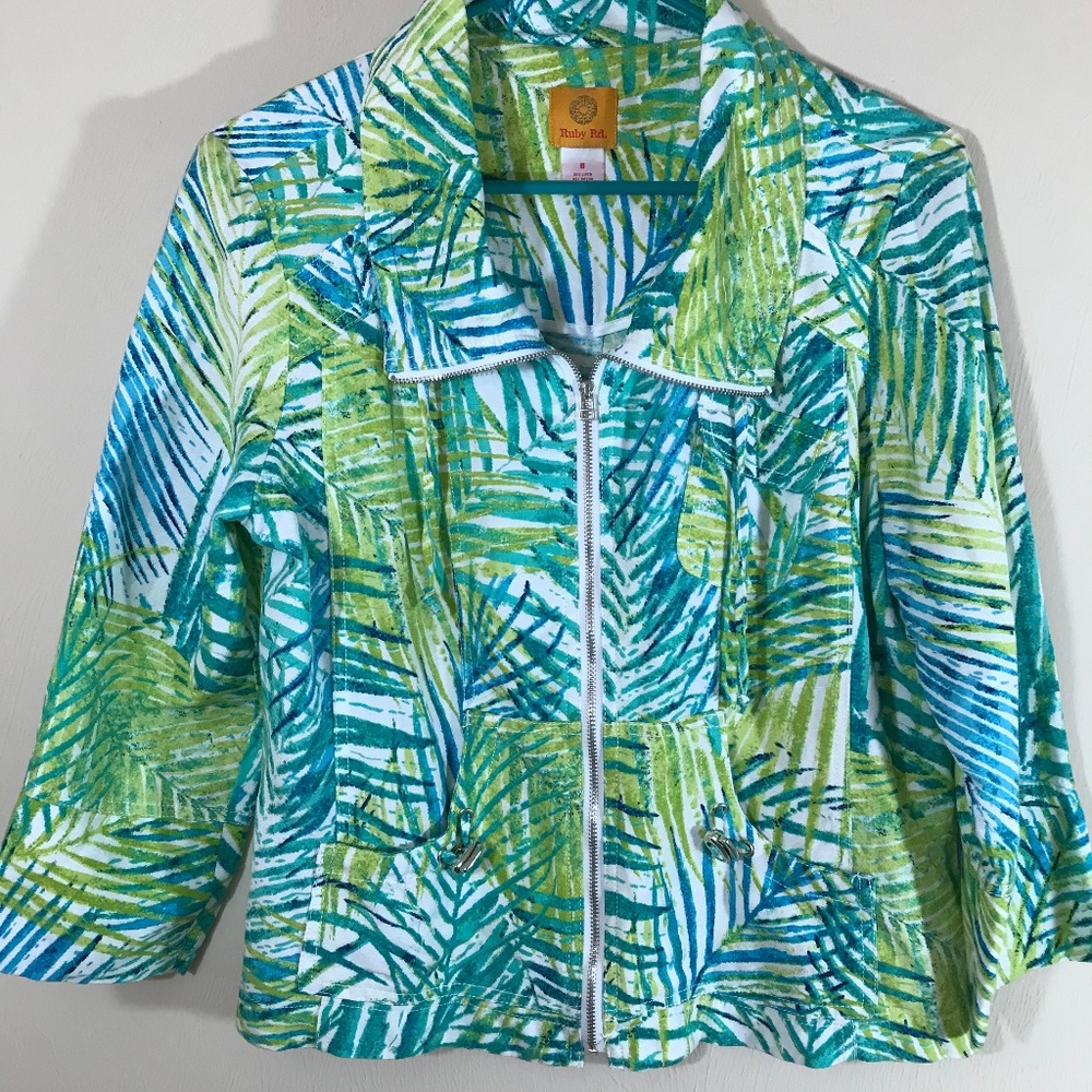 Ruby Rd Full Zip Palm Print Jacket